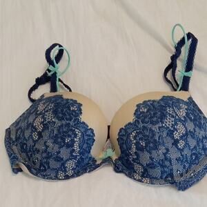 Victoria's Secret Women's Size 32DD Dream Angels Push Lace   Bra in Blue